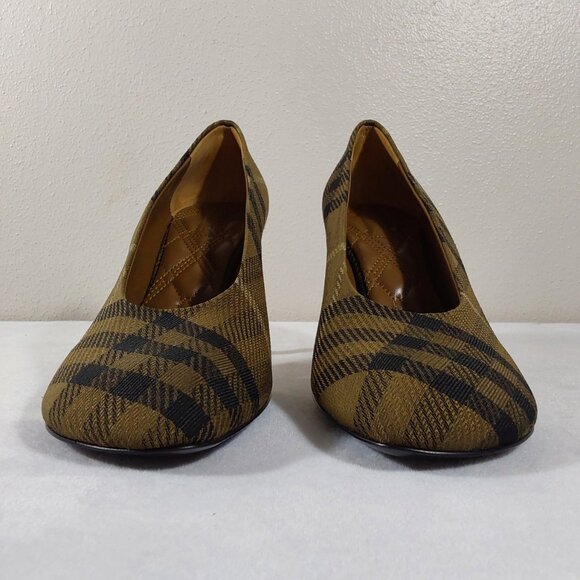 NIB! Burberry Baby Check Knit Stiletto Pump in Furrow/Olive Green - 38 (8) - Picture 7 of 15